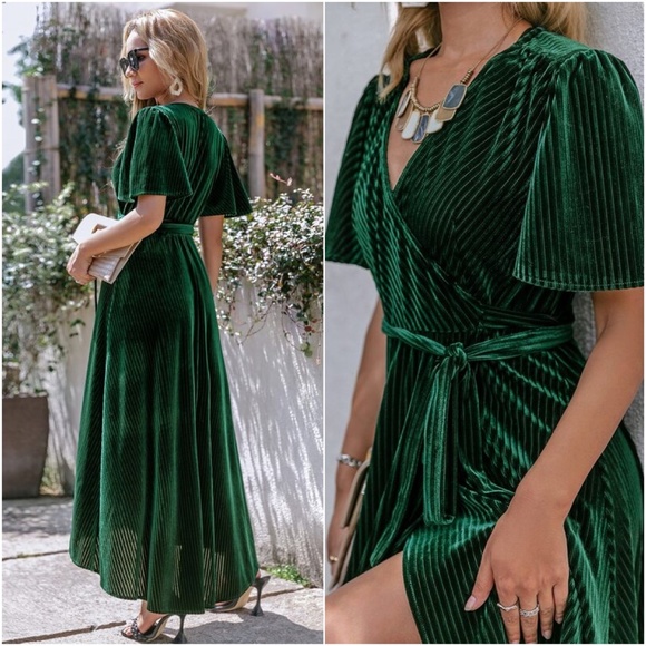 Blue Lush Velvet Butterfly Sleeve Ribbed Maxi Dress - Picture 3 of 11